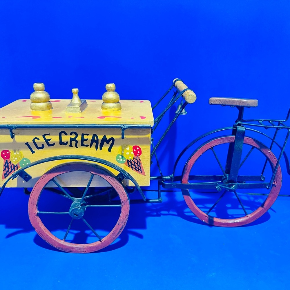 Vintage Collectible Ice Cream Compartment Old Town Market Cart w/ Bike, c. 1950s